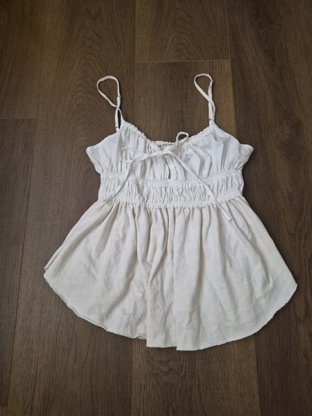 Free People Cream Smocked Spaghetti Strap Tank Top